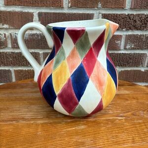 Artimino Ciao Harlequin Ball Pitcher Diamond Pattern Hand Painted Earthenware